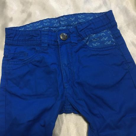 Vel. 92 modré plátěné kalhoty s rybičkama, 92