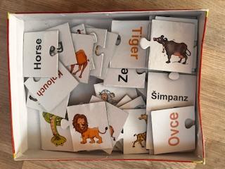 Zvířátka puzzle k učení angličtiny,