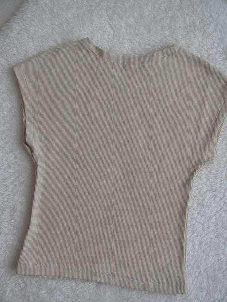 Crop top dívčí bavlněné žebrované béžové tričko, stradivarius,s