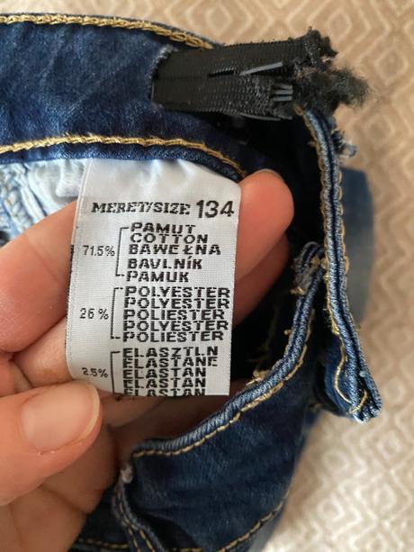 Riflová mini sukně s kamínky vel. 134, 134