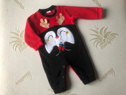 Vánoční flísový overal tučňák, 68