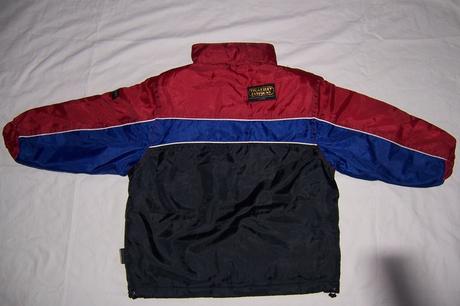 Modro-červeno-černá bunda s podšívkou, 128