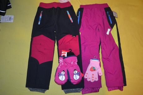 2x oteplené softshellové,šusť.kalhoty,na 3-4r.ruka, wolf,98