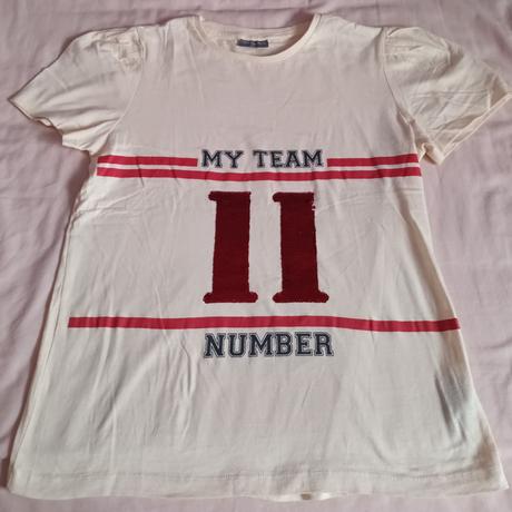 Dívčí triko krémové krátký rukáv flitry, 170