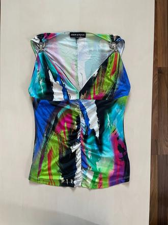 Nový barevný top se sponou silk, vel m, amor psych, m