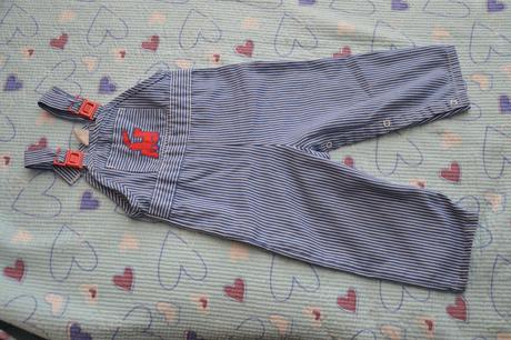 Pruhované laclové kalhoty s mašinkou, 92