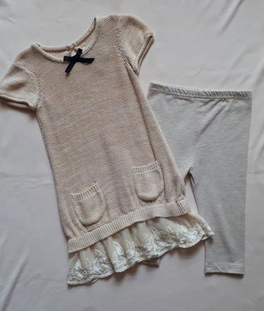 Dětské béžové šaty, šatičky s legínama, vel.98/104, rocha.little.rocha,98