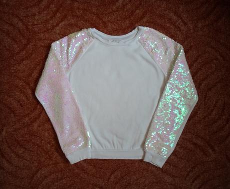 Bílá mikina mikinka s flitry, h&m,146