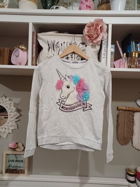 Mikina s plyšovým jednorožcem unicorn jednorožec, h&m,152