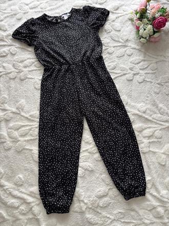Ob/ krásný overal černý s puntíky - v.7/8 let, primark,128