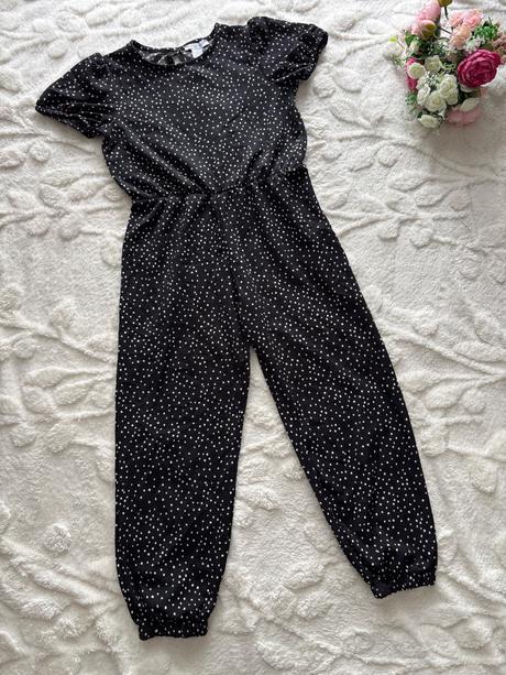 Ob/ krásný overal černý s puntíky - v.7/8 let, primark,128