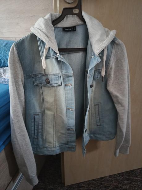 Riflová bunda s mikinovými rukávy, kik,44