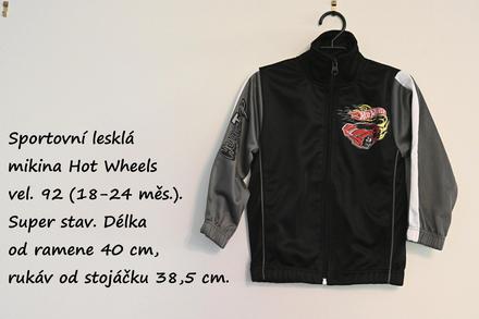 Černo-šedá mikina na zip hot wheels vel. 92, 92