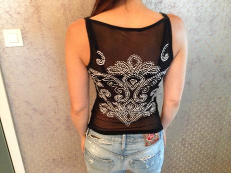 Černý sexy top průsvitný s aplikací vel.36, s, s