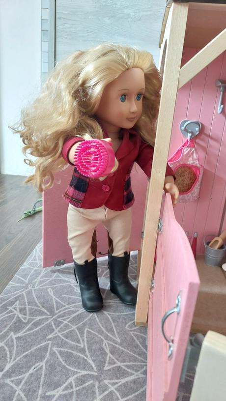 Kůň, stáj, přívěs a jezdkyně, 