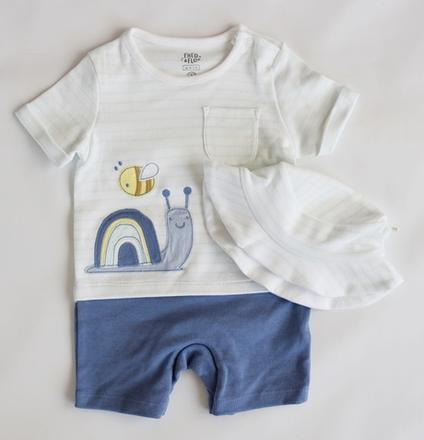Letní overal + klobouk vel. 0 - 3 m, f&f,62