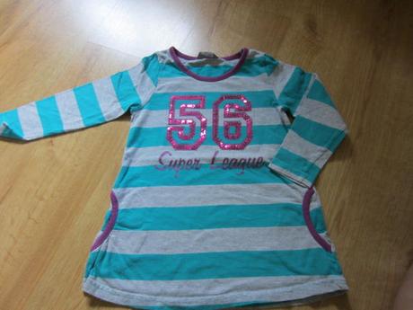 Delší pruhované tričko, tunika s flitrama, lindex,104