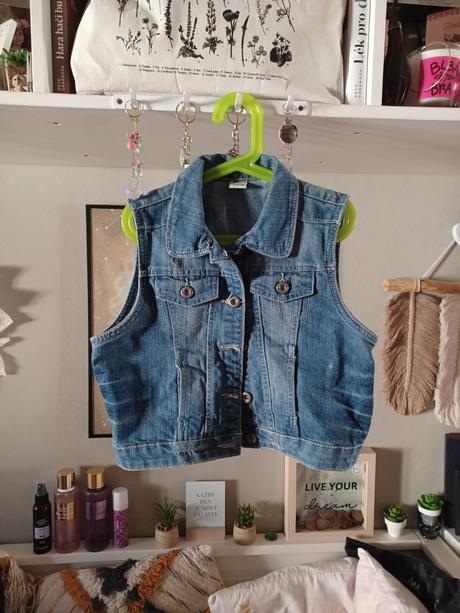 Krátká džínová vesta 164-170, xs-m, kik,164