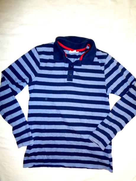 Modré pruhované tričko s límečkem 158/164, boys,158