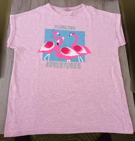 Dívčí triko světle růžové plameňák krátký rukáv, 158