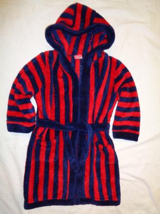 Měkoučký modročervený pruhovaný flízový župan, miniclub,104