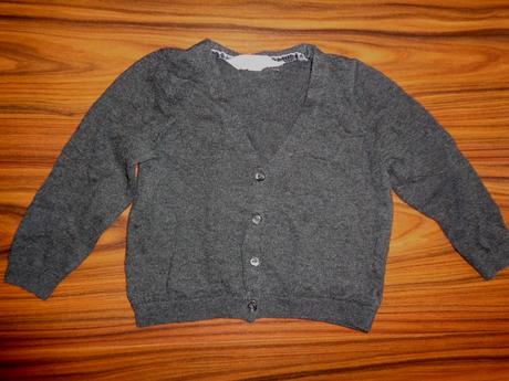 Krásný bavlněný šedý propínací svetr, h&m,92