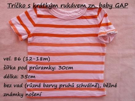 Tričko s krátkým rukávem zn. baby gap, gap,86