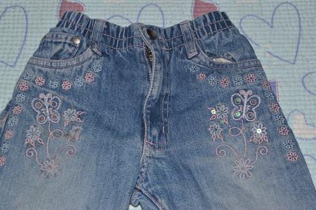 Džíny, rifle s výšivkou a flitry, široké, topolino,122