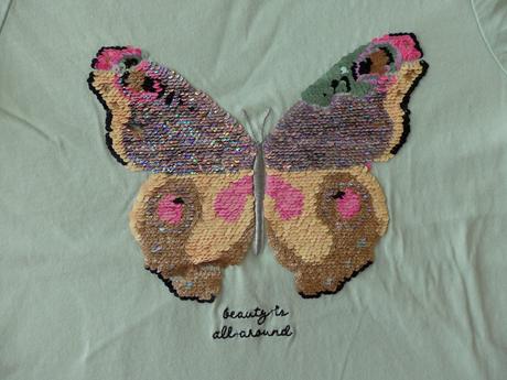 Tričko s motýlkem s překlápěcími flitry 122/128, h&m,122