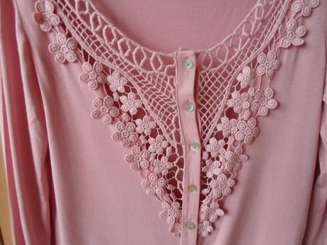 Růžový svetr svetřík kadigan cardigan s krajkou, s