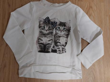 Bílá mikina s kočičkami ham vel.110/116 nenošená, h&m,110