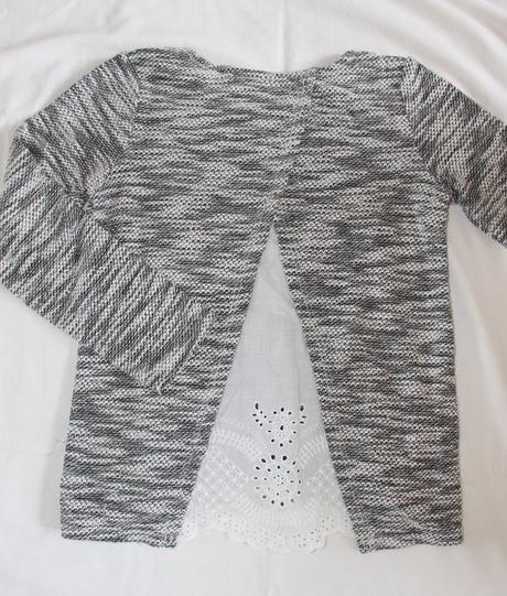 Op663. tenký melírovaný svetřík s krajkou 6-7 let, f&f,122