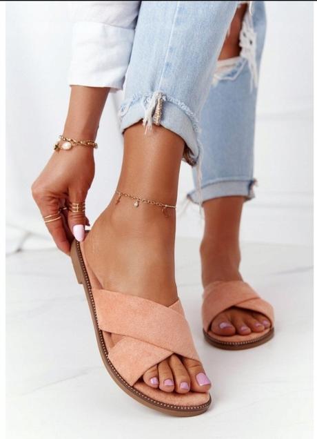 Dámské meruňkové páskové pantofle, 40