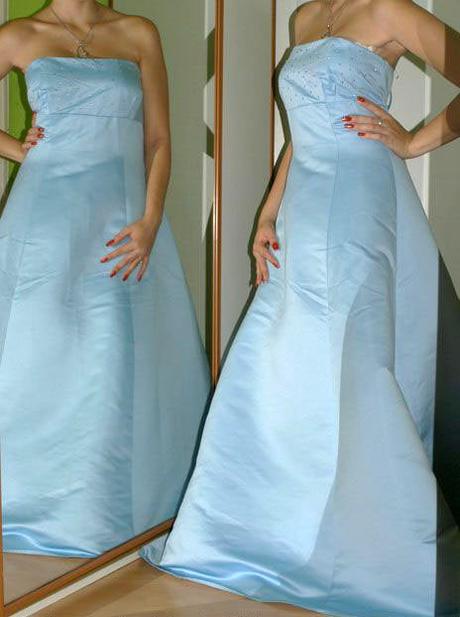 Společenské pastelově modré plesové dlouhé šaty, 42