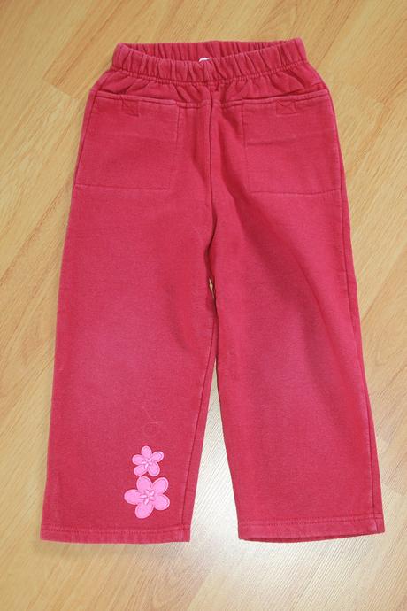 Tepláky teplejší malinové - kytky, vel. 98, 98