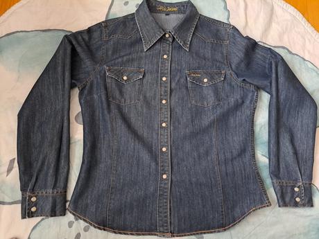 Dámská džínová košile se zlatou výšivkou, 42