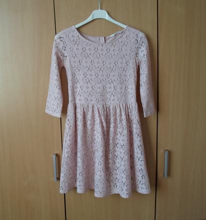 Růžové krajkové šaty šatičky, h&m,152