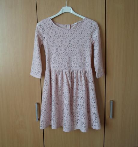 Růžové krajkové šaty šatičky, h&m,152