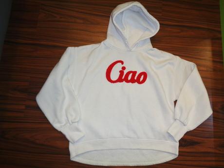 Bílá teplá mikina s červeným nápisem, zara,152