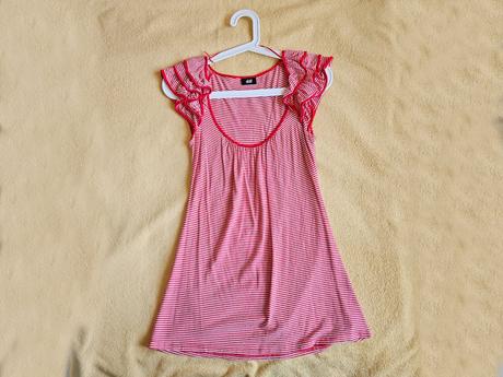 Červené krémové pruhované tričko tunika tílko top, h&m,s