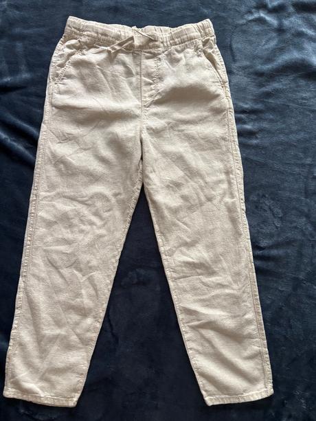 Kalhoty letní lněné - v.7/8 let krémové barvy, h&m,128