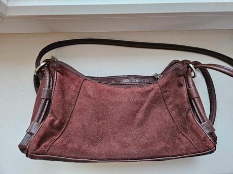 Tmavě hnědá kožená kabelka broušená kůže vintage, 