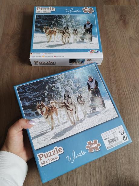 Nové puzzle winter husky 1000 dílků, 