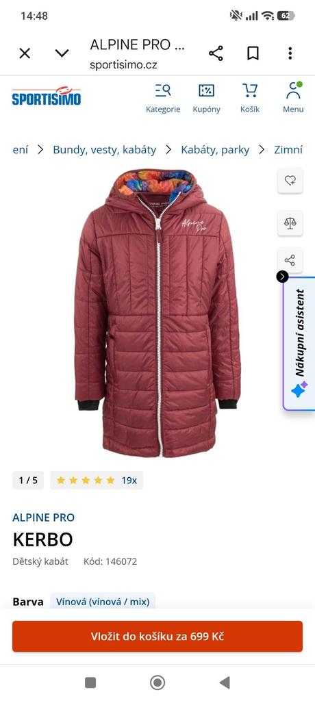 Prošívaný kabát alpine pro,vel.140/146, alpine pro,146