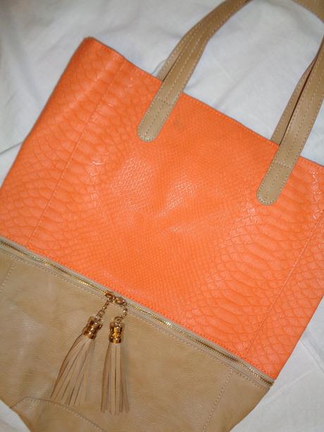 Super oranžovohnědá velká koženková kabelka,