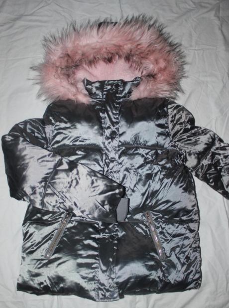 Vb159. velmi teplá růžovo-stříbrná bunda 11-12 let, f&f,152