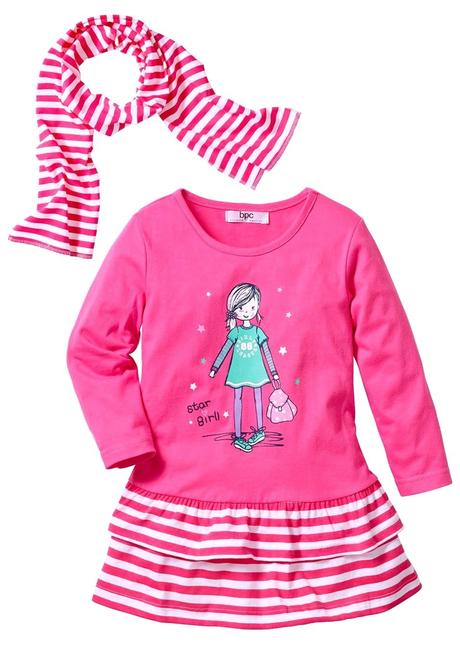 Růžové šaty holčička + pruhovaná šála vel. 116, bonprix,116