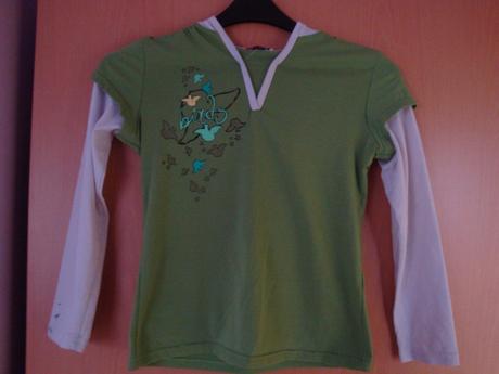 Triko s kapucí - světle zeleno-bílé, vel. 158, 158