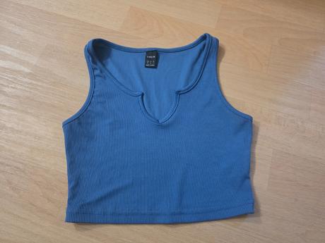 Tílko crop top modré shein vel.xs, xs