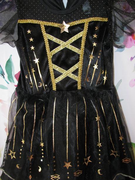 Karneval-černo zlaté svítící šaty malá kouzelnice,